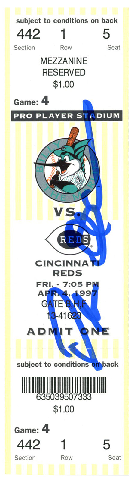 Deion Sanders Signed Cincinnati Reds April 4, 1997 Ticket Stub (BAS)