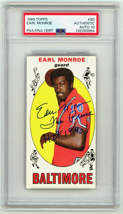 Earl Monroe Signed 1969-70 Topps #80 Rookie Card PSA 10 Auto "Pearl HOF"