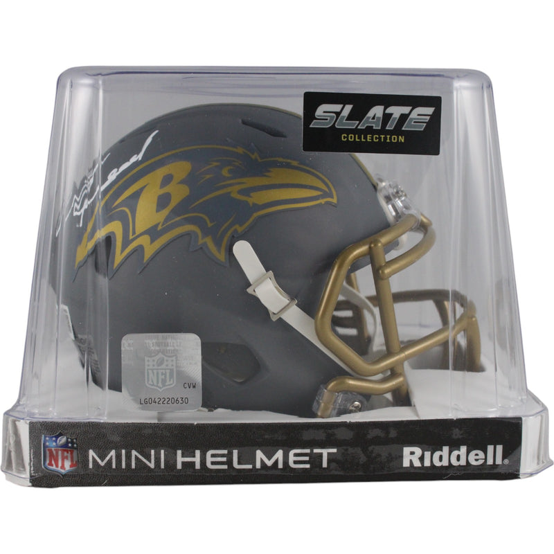 Ed Reed Autographed Baltimore Ravens Slate Mini Helmet