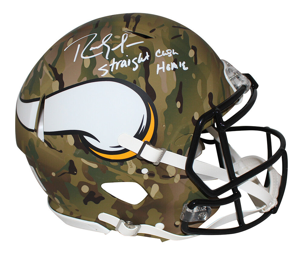 Randy Moss Signed Vikings Authentic Camo Speed Helmet "Straight Cash" BAS
