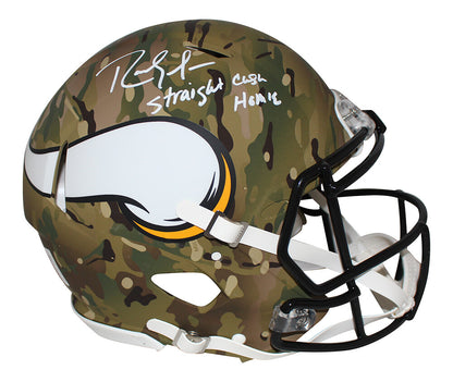 Randy Moss Signed Vikings Authentic Camo Speed Helmet "Straight Cash" BAS