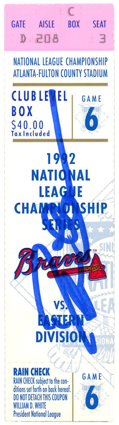 Deion Sanders Signed Atlanta Braves 1992 NLCS Game 6 Ticket Stub BAS