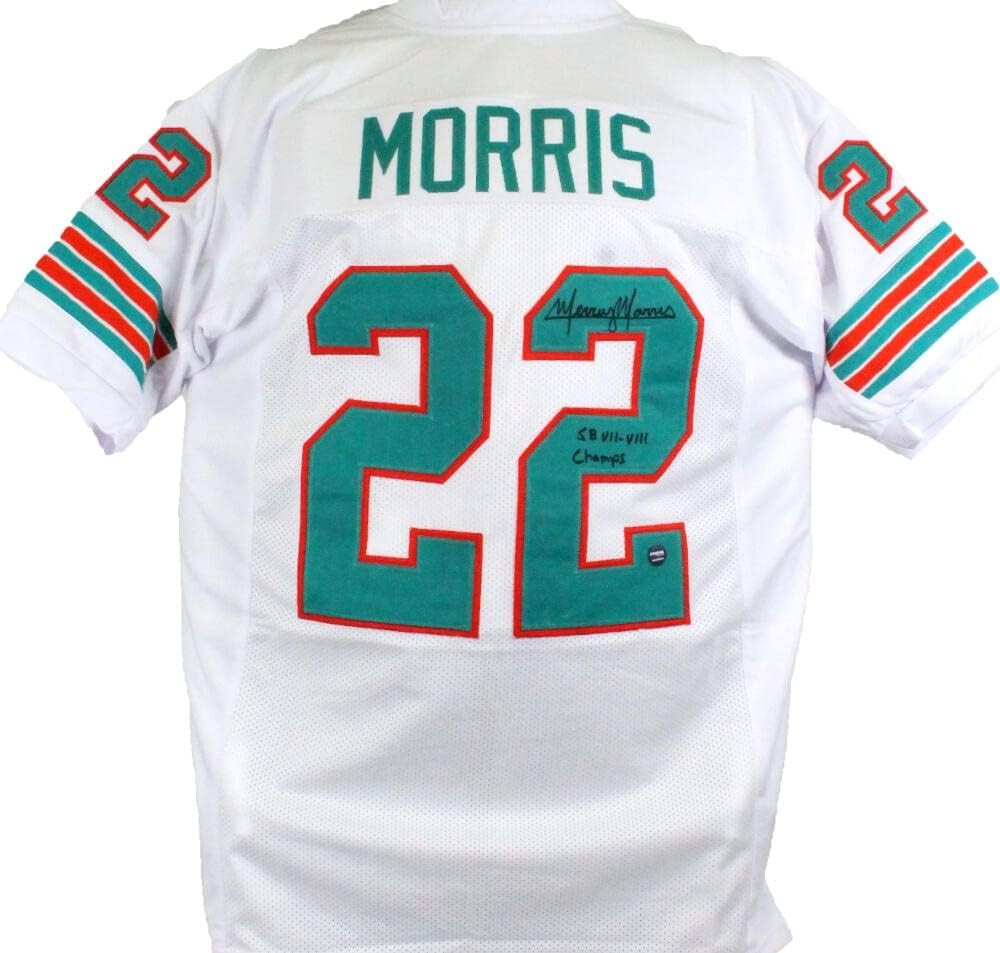 Mercury Morris Signed White Custom Jersey - SB Champs Inscription