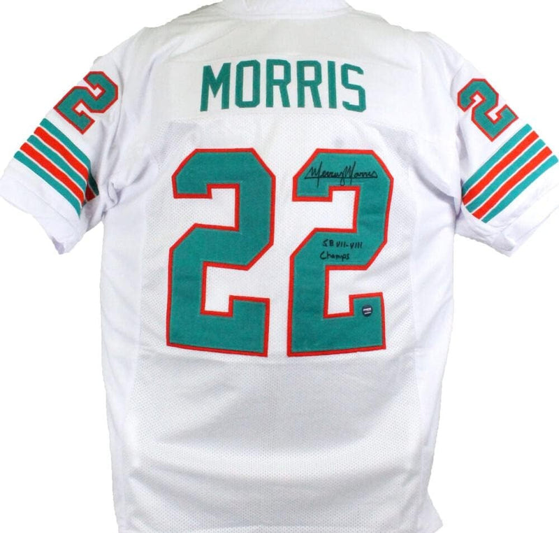 Mercury Morris Signed White Custom Jersey - SB Champs Inscription