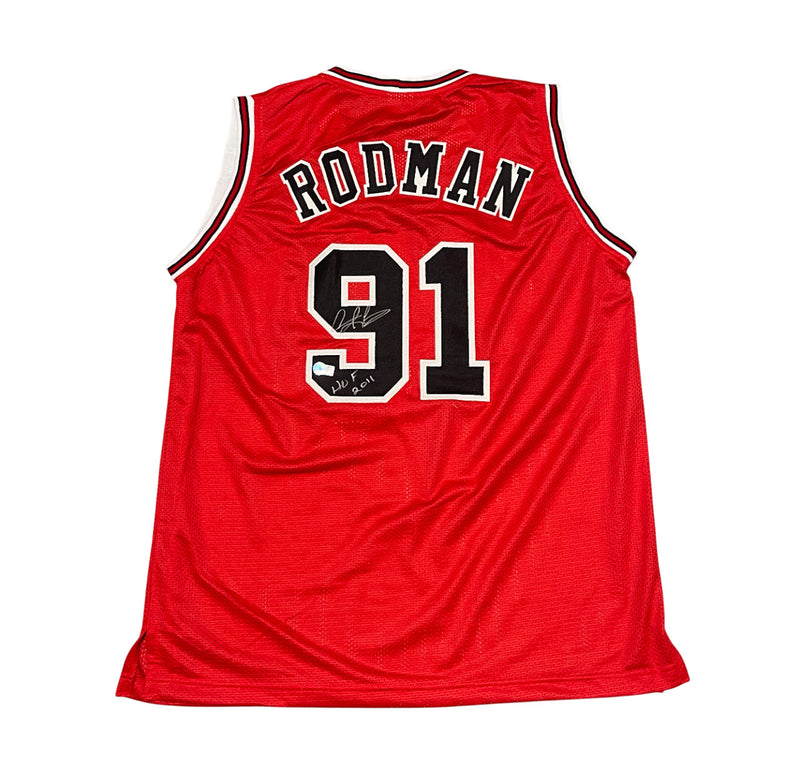 Dennis Rodman Signed Chicago Bulls Custom Red Jersey HOF 11 Beckett BAS