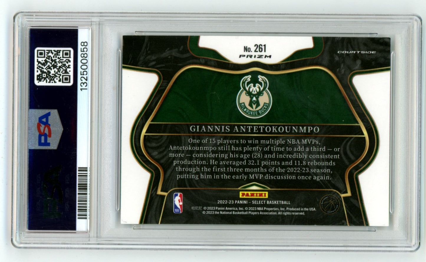 Giannis Antetokounmpo Signed 2022-23 Panini Select Zebra Prizm Card PSA 10