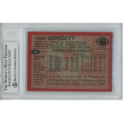 Tony Dorsett Signed 1983 Topps #46 Trading Card Dallas Cowboys Beckett Slab