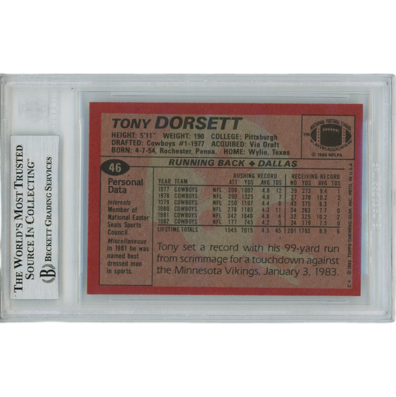 Tony Dorsett Signed 1983 Topps #46 Trading Card Dallas Cowboys Beckett Slab