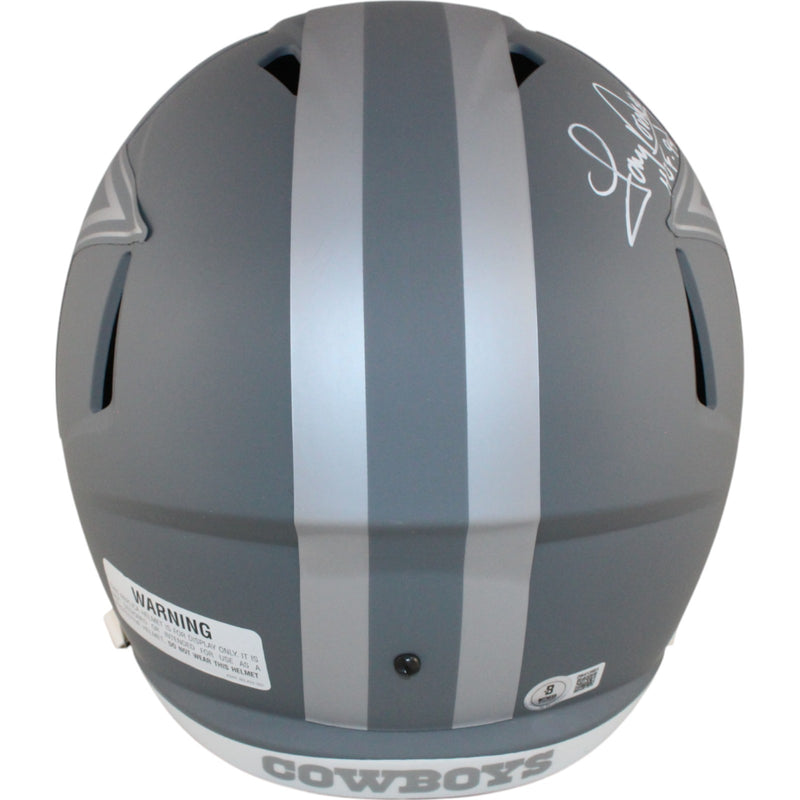 Drew Pearson, Roger Staubach & Tony Dorsett Signed Cowboys Slate Full Size Helmet