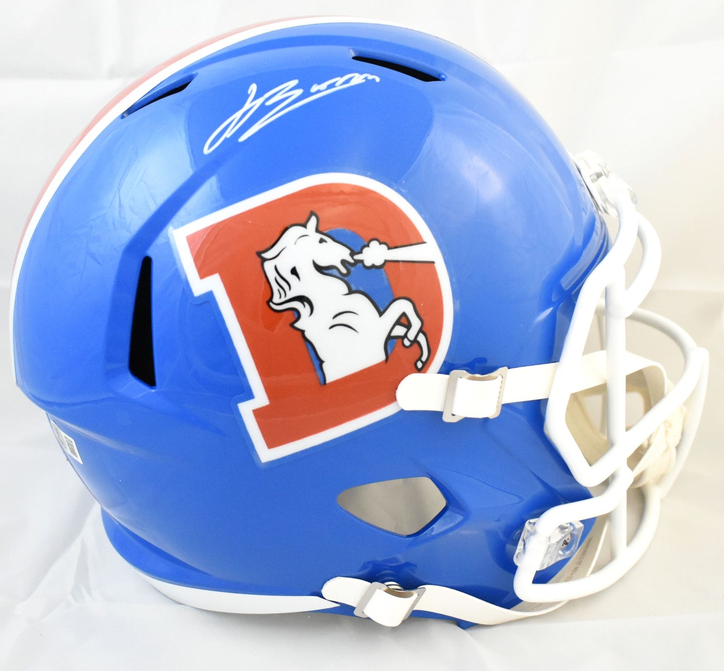 Jahdae Barron Signed Denver Broncos 1975-1996 Throwback Speed Helmet