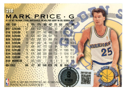 Mark Price Autographed 1996 Fleer #218 Trading Card (Warriors)