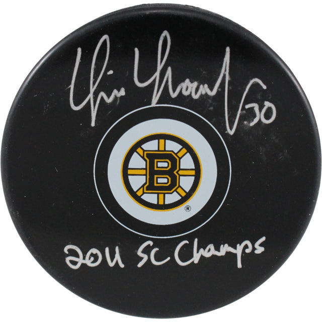 Tim Thomas Autographed Boston Bruins Puck (2011 SC Champs Inscription)