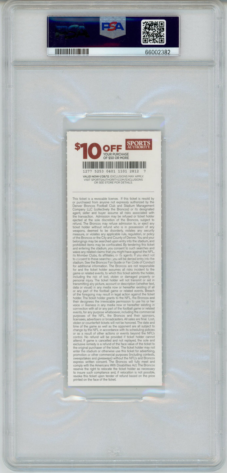 Von Miller Signed NFL Debut Ticket 9/12/2011 PSA Grade 9 Auto 10