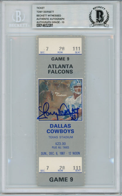 Tony Dorsett Signed Dallas Cowboys 12/6/87 Full Ticket Stub (Beckett Slab)