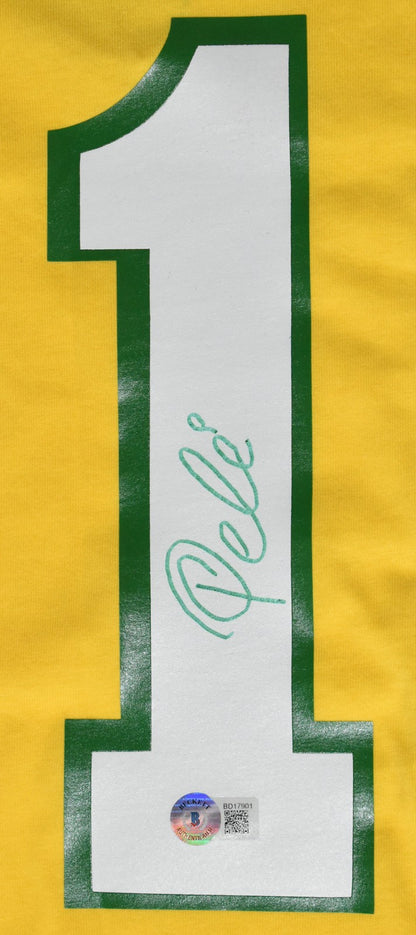 Pele Autographed Brazil Home Soccer Jersey