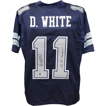 Danny White Autographed SB XII Champ Inscribed Blue Football Jersey