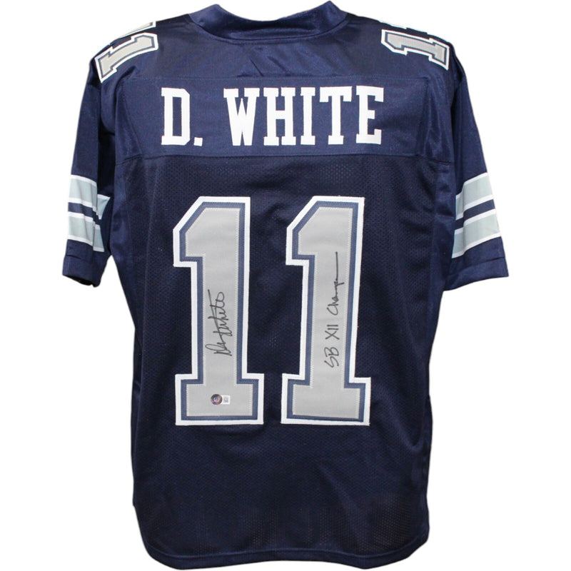 Danny White Autographed SB XII Champ Inscribed Blue Football Jersey