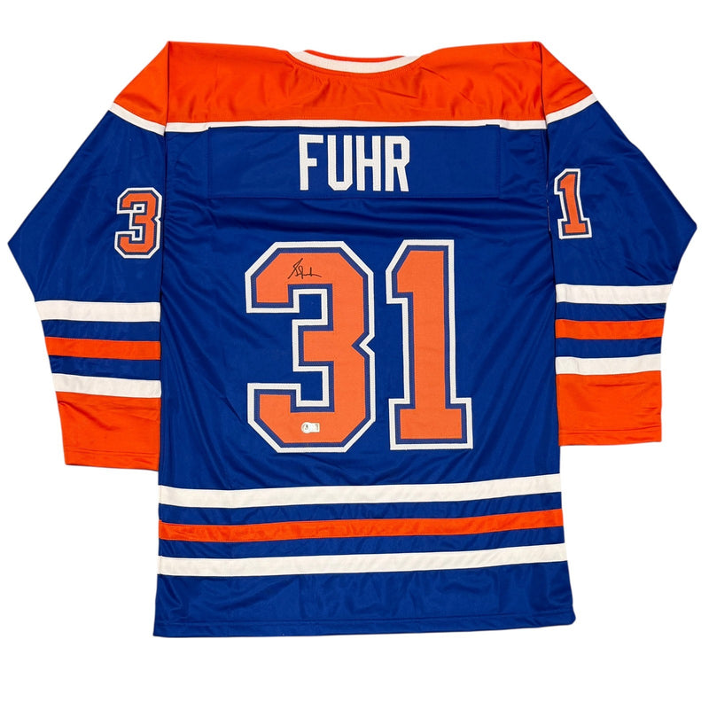 Grant Fuhr Signed Edmonton Oilers Custom Hockey Jersey Beckett BAS