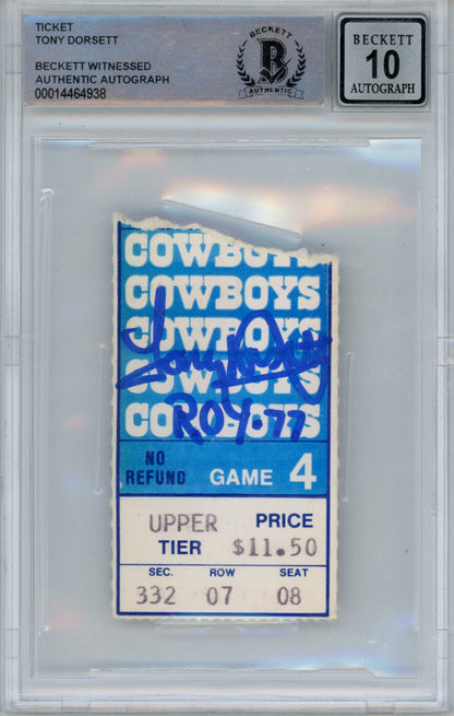 Tony Dorsett Signed Dallas Cowboys 1977 Game 4 Ticket Stub - Beckett 10