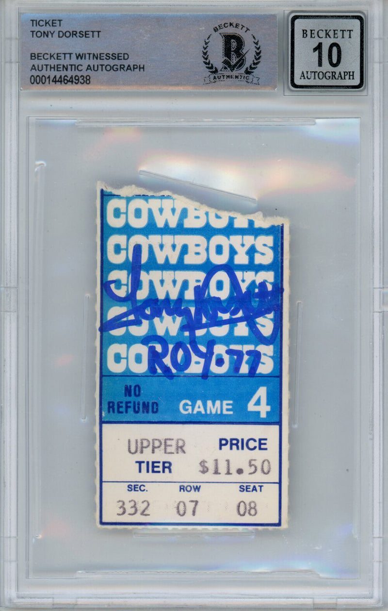 Tony Dorsett Signed Dallas Cowboys 1977 Game 4 Ticket Stub - Beckett 10