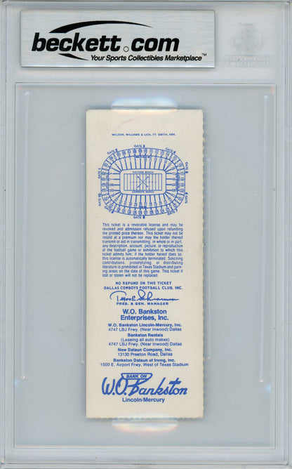 Tony Dorsett Autographed 12/11/1983 vs Redskins Game Ticket Beckett Slab