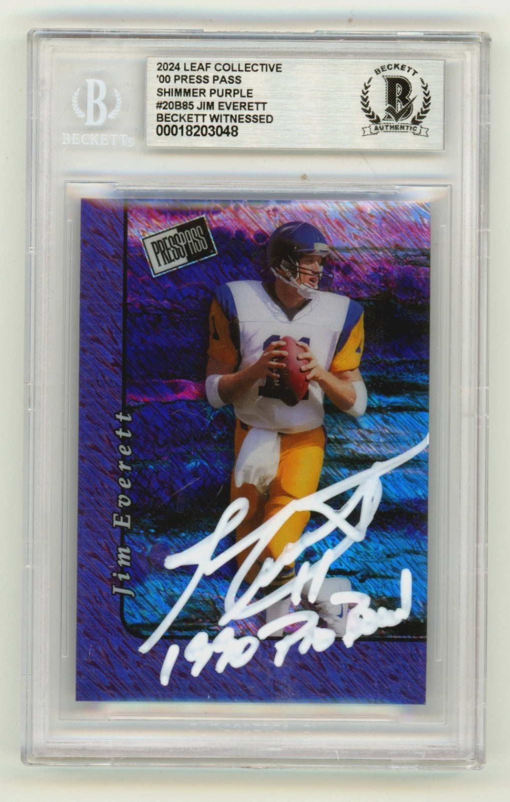 Jim Everett Signed 2024 Leaf Press Pass Shimmer Purple 1/1 Trading Card
