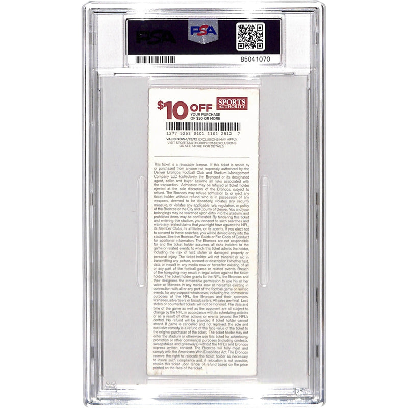 Von Miller Signed Denver Broncos NFL Debut Ticket Stub Slabbed PSA