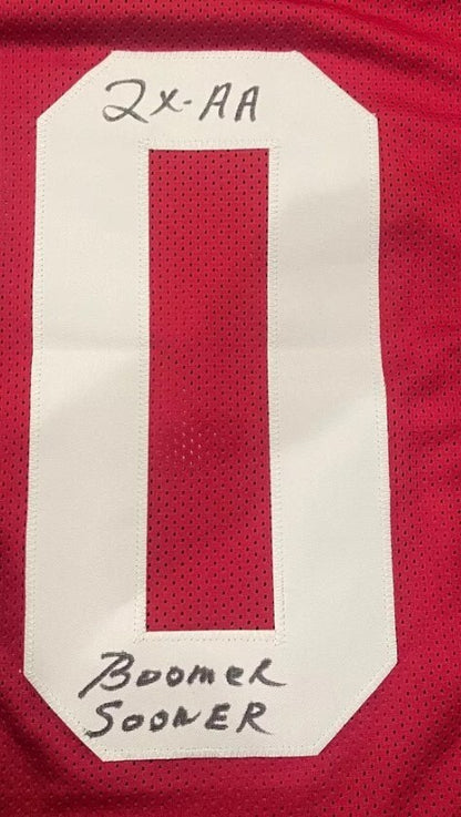 Billy Sims Autographed Oklahoma Custom Jersey (Heisman + 3 Inscriptions)