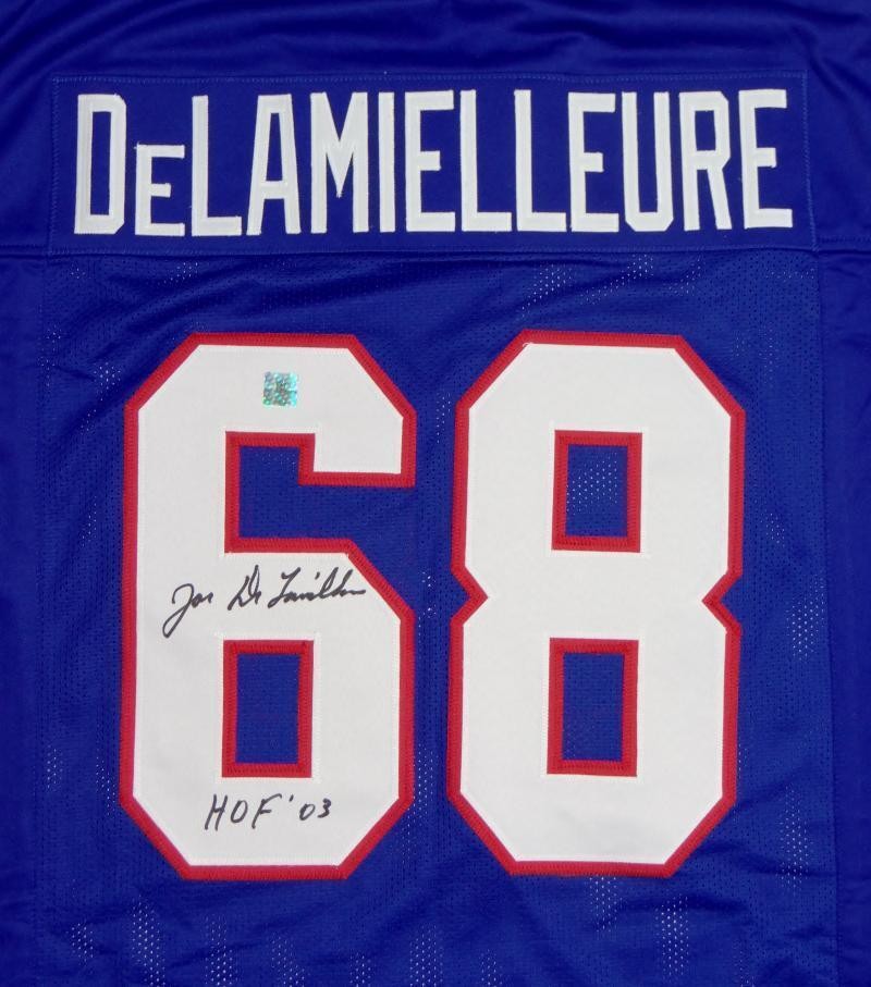Joe DeLamelleure Signed Blue Custom Jersey - HOF 03 Inscribed