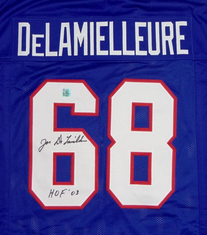 Joe DeLamelleure Signed Blue Custom Jersey - HOF 03 Inscribed