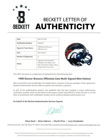 Tom Nalen & Mark Schlereth Multi-Signed Denver Broncos 1998 OL Mini Helmet