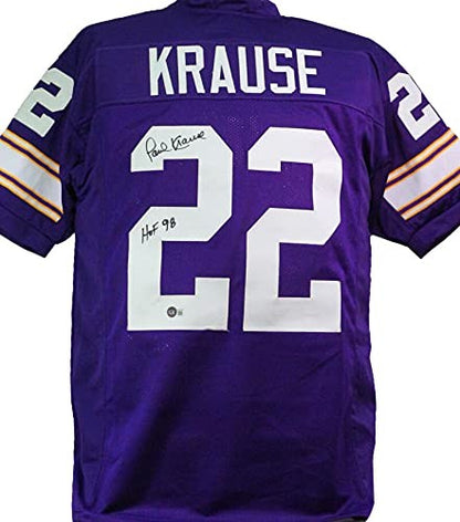 Paul Krause Signed Minnesota Vikings Custom Purple Jersey (HOF Inscription)