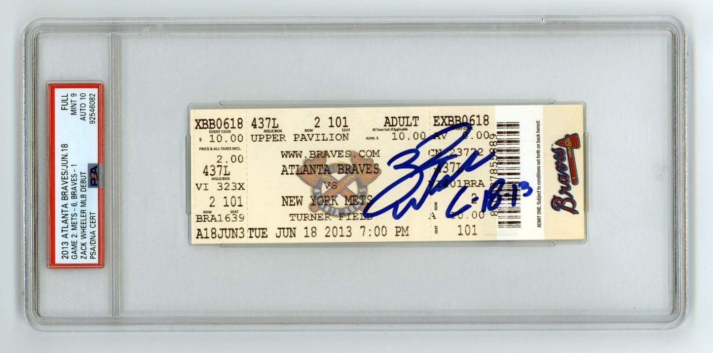 Zack Wheeler Signed MLB Debut Ticket (6/18/13) PSA 9 Mint 10 Auto