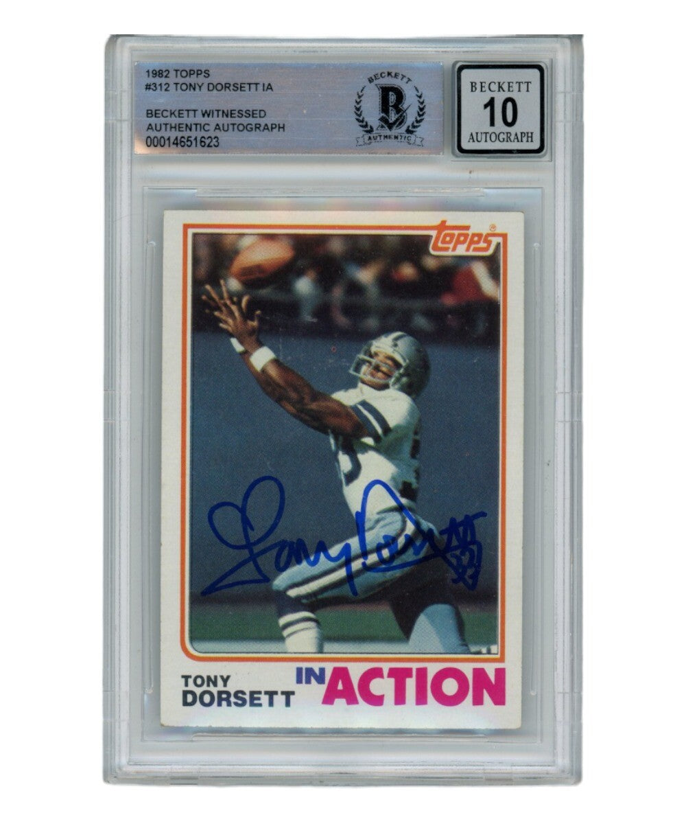 Tony Dorsett Autographed 1982 Topps Action #312 Trading Card (BAS)