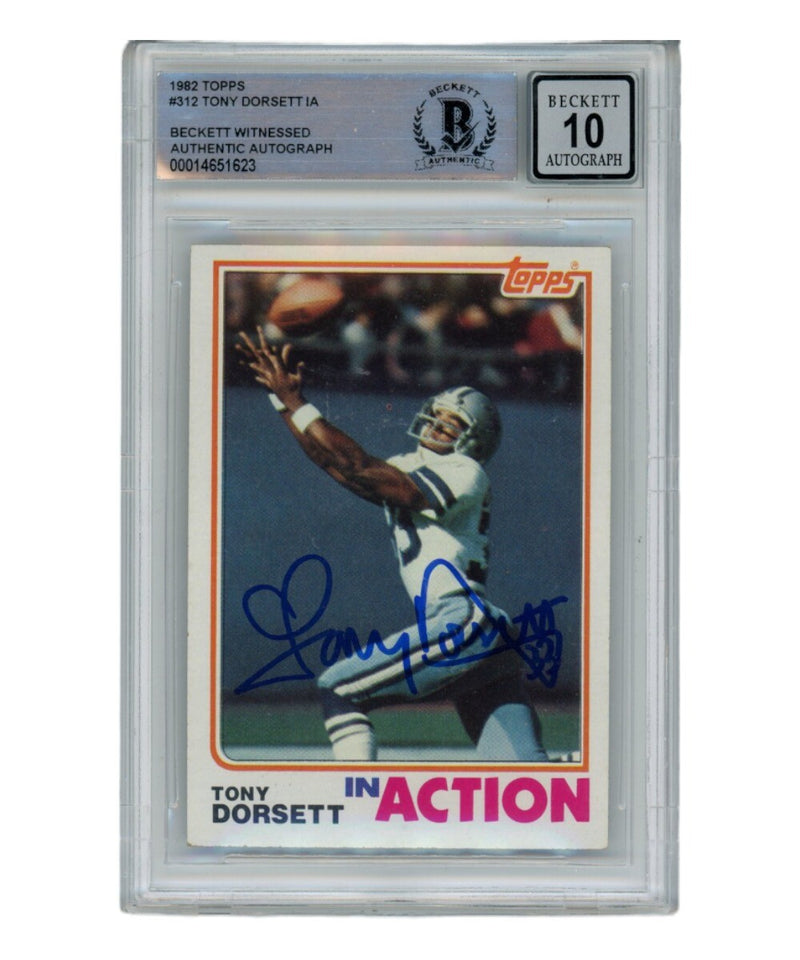 Tony Dorsett Autographed 1982 Topps Action #312 Trading Card (BAS)