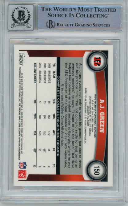 AJ Green Signed 2011 Topps Chrome #150 Cincinnati Bengals Card Beckett BAS 10