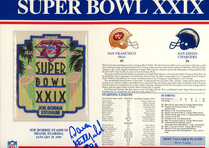 Dana Stubblefield Signed San Francisco 49ers SB XXIX Patch Stat Card