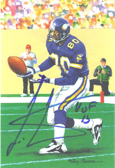 Cris Carter Signed Minnesota Vikings Goal Line Art Card HOF 13