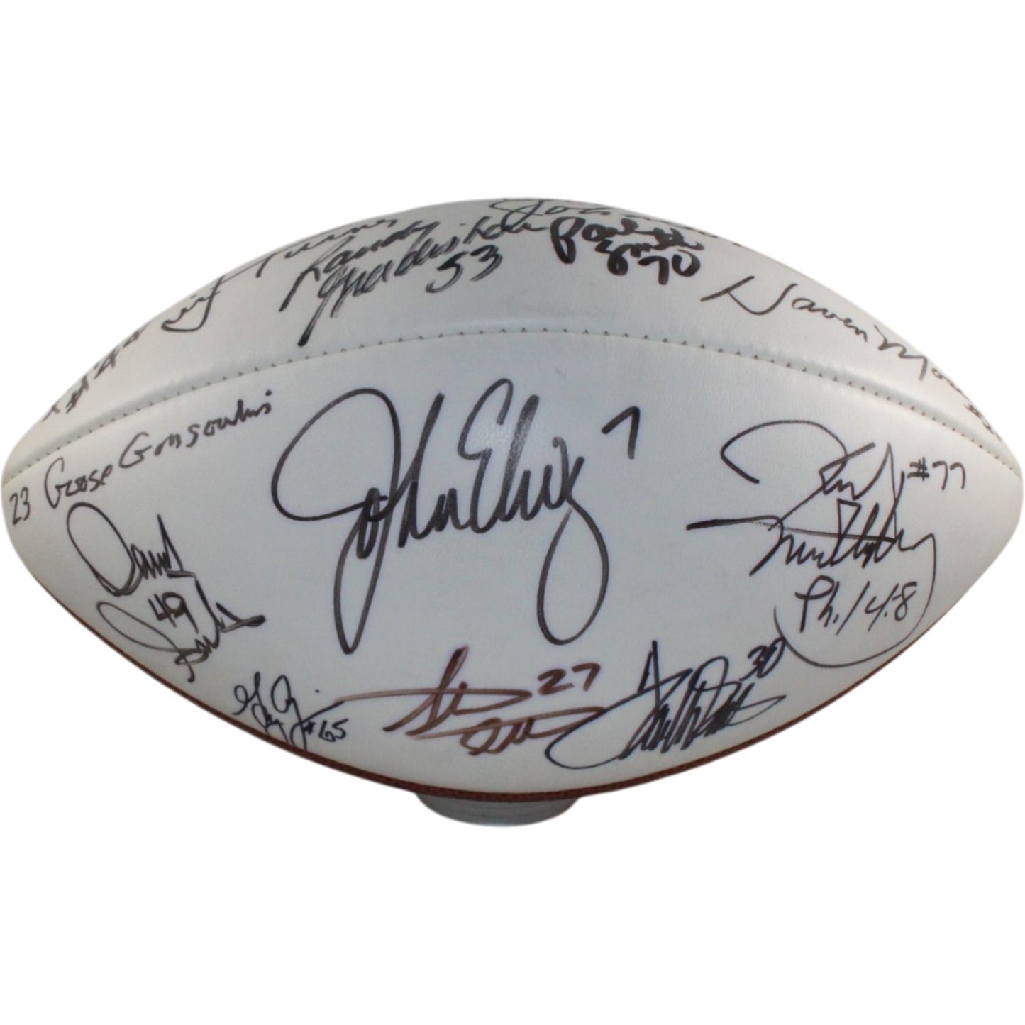 John Elway, Frank Tripucka & Ring of Honor Signed Broncos Logo Football