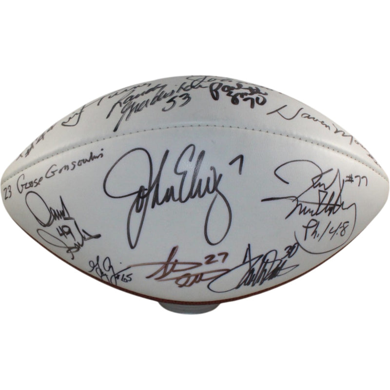 John Elway, Frank Tripucka & Ring of Honor Signed Broncos Logo Football