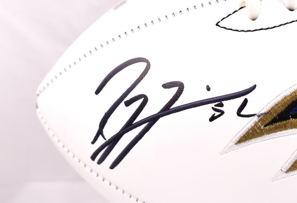 Joe Flacco & Ray Lewis Signed Baltimore Ravens Black Logo Football
