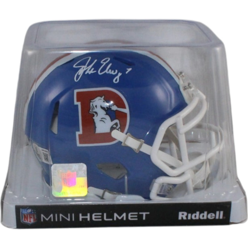 John Elway Denver Broncos Signed Throwback Mini Helmet Beckett Witnessed