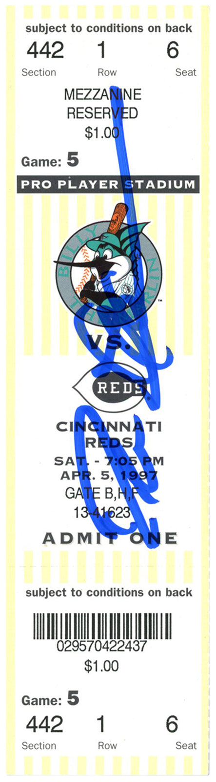 Deion Sanders Signed Cincinnati Reds 4/5/1997 MLB Ticket Stub BAS