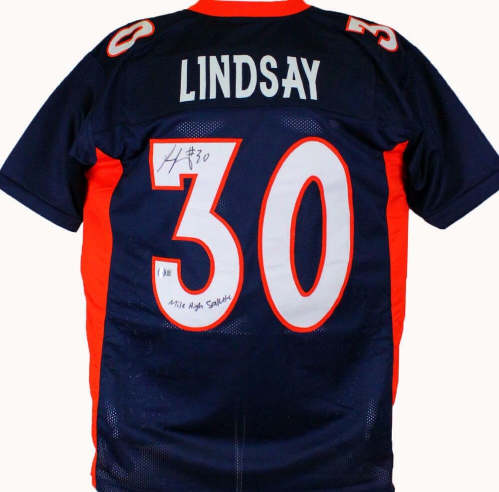 Phillip Lindsay Autographed Denver Broncos Style Custom Blue Jersey