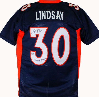 Phillip Lindsay Autographed Denver Broncos Style Custom Blue Jersey
