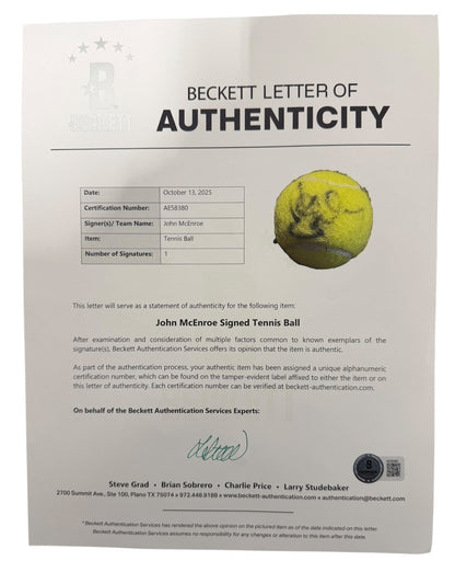John McEnroe Autographed Penn Tennis Ball (Beckett BAS COA)
