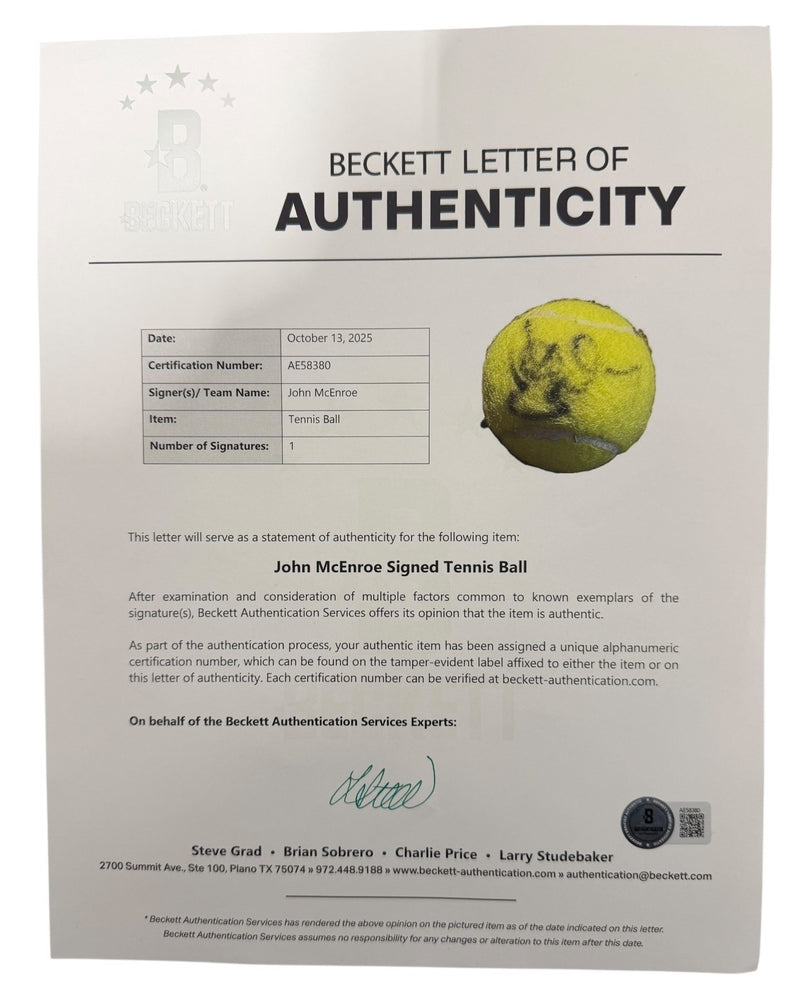 John McEnroe Autographed Penn Tennis Ball (Beckett BAS COA)