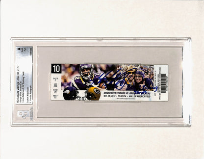 Adrian Peterson Signed Minnesota Vikings Ticket Stub "2097 Yds" BAS Slabbed