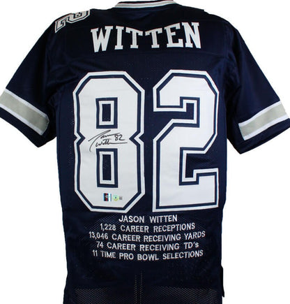 Jason Witten Autographed Dallas Cowboys Custom Blue STAT Jersey