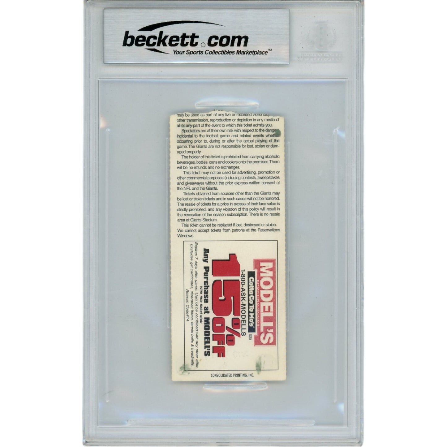 Michael Strahan Autographed New York Giants 1/9/94 Ticket Stub Beckett Slabbed